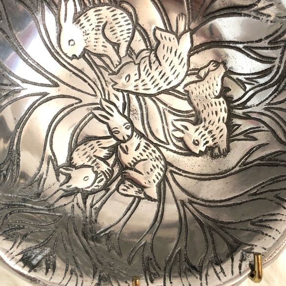 Pewter Bowl with Bunnies - Picture 2 of 7